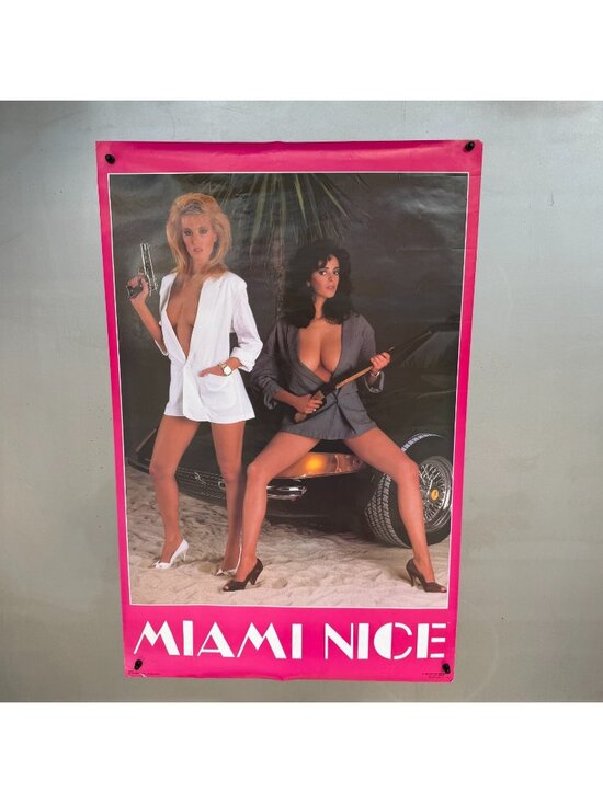 Other - Vtg 1986 MIAMI NICE Babes & Ferrari Poster ~22x34” Miami Vice Sexy Detectives